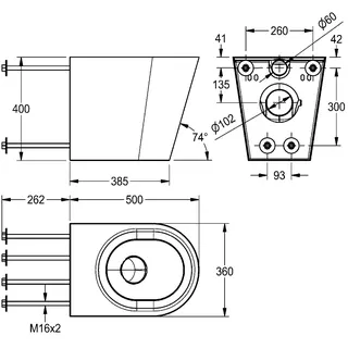 Aquarotter T-WC, HEAVY DUTY, Edst., Hw.-Mont., 360x400x500 mm, ohne Sitz, S. bodenlang – Bild 3