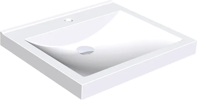 Aquarotter Einzelwaschtisch, QUADRO, MIRANIT, 600x125x530 mm, Mulde re-eckig, Hahnloch