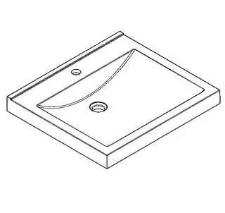 Aquarotter Einzelwaschtisch, QUADRO, MIRANIT, 600x125x530 mm, Mulde re-eckig, Hahnloch – Bild 2