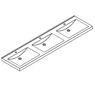 Aquarotter Reihenwaschtisch, QUADRO, MIRANIT, 2100x125x530 mm, 3 Mulden re-eckig, Hl. – Bild 2