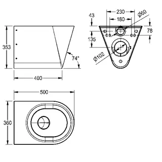 Aquarotter T-WC, CAMPUS, Edelstahl, wandhängend, 360x353x500 mm, ohne Sitz – Bild 3