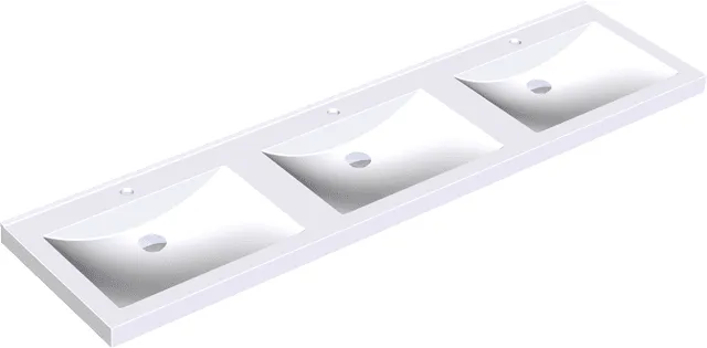 Aquarotter Reihenwaschtisch, QUADRO, MIRANIT, 2100x125x530 mm, 3 Mulden re-eckig