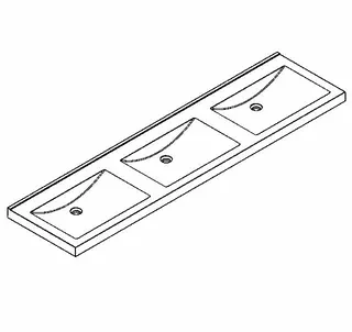 Aquarotter Reihenwaschtisch, QUADRO, MIRANIT, 2100x125x530 mm, 3 Mulden re-eckig – Bild 2