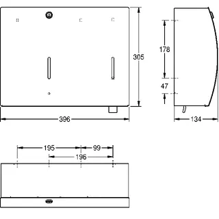 Aquarotter Papier-Seifen-Handtuch-Kombi, STRATOS Edelstahl, 396x305x134 mm, Aufputz – Bild 3