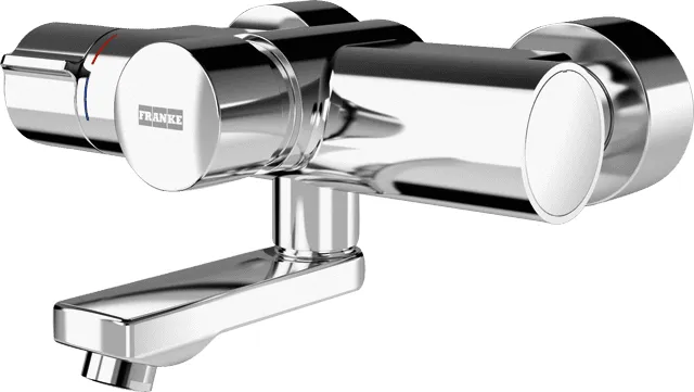 Aquarotter Wandbatterie, F5, hydr., Thermostat, Schwenkauslauf, 195 mm