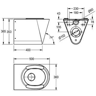 Aquarotter T-WC, CAMPUS, Edelstahl, wandhängend, 360x365x500 mm, Sitzbacken – Bild 3