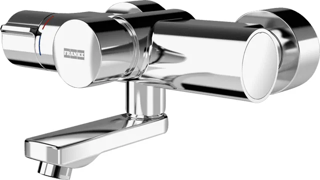 Aquarotter Wandbatterie, F5, hydr., Thermostat, Schwenkauslauf, 255 mm