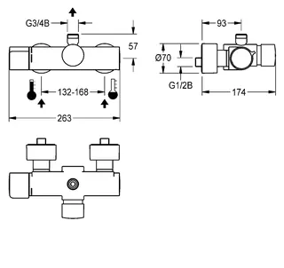 Aquarotter Wandbatterie, F5, hydr., Thermostat, für Bogen/Duschrohr – Bild 3