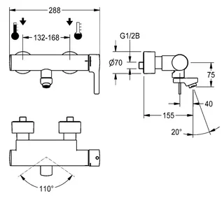 Aquarotter Thermostat-Wandbatterie, F5, EHM, Schwenkauslauf, 155 mm, Hygieneoption – Bild 3