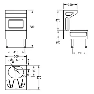 Aquarotter Standausguss-Waschtischkombination, SIRIUS, 500x880x570 mm, Klapprost – Bild 3