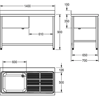 Aquarotter Gewerbespüle, MAXIMA, Edelstahl, verschw. Untergestell, 1400x1000x700 mm – Bild 3