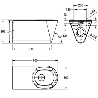 Aquarotter T-WC, CAMPUS, Edelstahl, wandhängend, 360x363x700 mm, barrierefrei, Sitzbacken – Bild 3