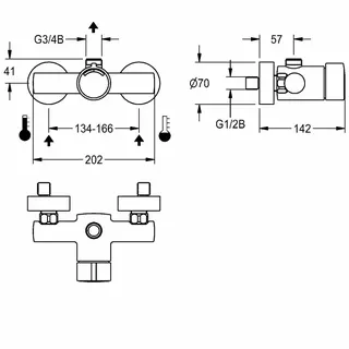 Aquarotter Wandbatterie, F3, hydr., Mischer, für Bogen/Duschrohr – Bild 3