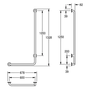Aquarotter Winkelgriff, CONTINA, Edelstahl, Winkel 90 Grad, Ausf. links, 678x1328x82 mm – Bild 3