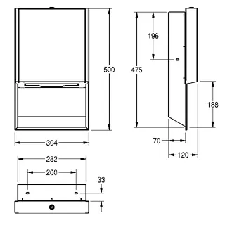 Aquarotter Papierhandtuchspender, EXOS, Edelstahl, Unterputz, 304x500x120 mm – Bild 3