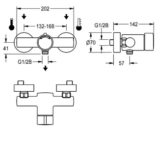 Aquarotter Wandbatterie, F3, hydr., Mischer, Aufputz, für Handbrause – Bild 3