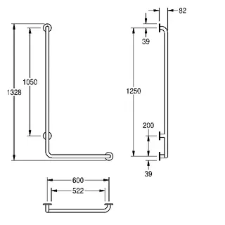 Aquarotter Winkelgriff, CONTINA, Edelstahl, Winkel 90 Grad, Ausf. rechts, 678x1328x82 mm – Bild 3