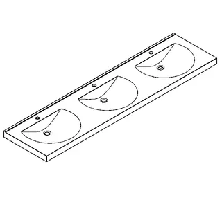 Aquarotter Reihenwaschtisch, RONDA, MIRANIT, 2100x125x530 mm, 3 Mulden rund, Hahnloch – Bild 2