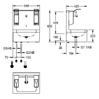 Aquarotter Hygienewaschplatz, elek., Edelstahl, AP, Thermostat, 550x650x425 mm, 230 VAC – Bild 3