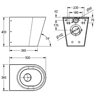 Aquarotter T-WC, CAMPUS, Edelstahl, wandhängend, 360x400x500 mm, ohne Sitz, S. bodenlang – Bild 3