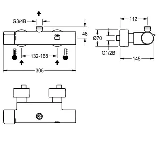 Aquarotter Wandbatterie, F5, elek., Thermostat, für Bogen/Duschrohr, Batterie – Bild 3
