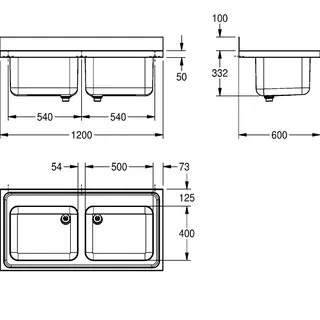 Aquarotter Gewerbespüle, MAXIMA, Edelstahl, 2 Becken, 1200x432x600 mm – Bild 3