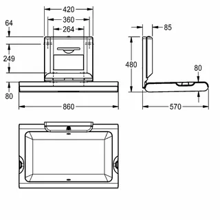Aquarotter Wickeltisch, CAMBRINO, PP weiß, klappbar, offen 860x480x570 mm – Bild 3