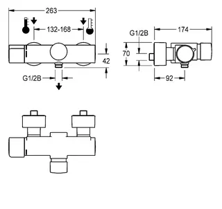 Aquarotter Wandbatterie, F5, hydr., Thermostat, Aufputz, für Handbrause – Bild 3