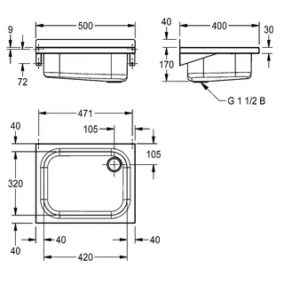 Aquarotter Ausgussbecken, SIRIUS, Edelstahl, 500x215x400 mm – Bild 3