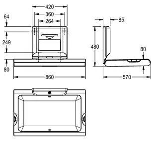 Aquarotter Wickeltisch, CAMBRINO, PP weiß, Front Edst., klappbar, offen 860x480x570 mm – Bild 3