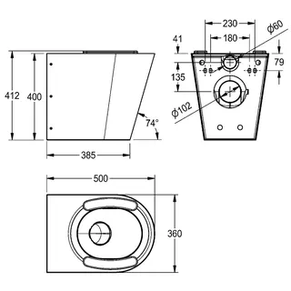 Aquarotter T-WC, CAMPUS, Edelstahl, wandhängend, 360x412x500 mm, Sitzbacken, S. bodenlang – Bild 3