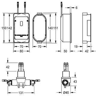 Aquarotter Hygieneeinheit, F5, Unterputzmontage, f. EHM F5 100 mm, f. Batt. oder Netzteil – Bild 3