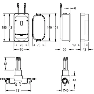 Aquarotter Hygieneeinheit, F5, Unterputzmontage, f. EHM F5 125 mm, f. Batt. oder Netzteil – Bild 3