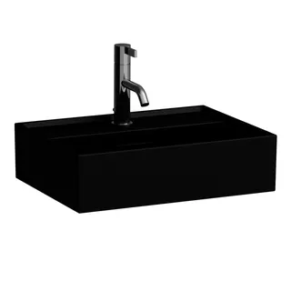 Aufsatz-HWB K-LAUFEN 340x450x140 1 Hahnloch mit Überlauf Standardablauf schwarz matt