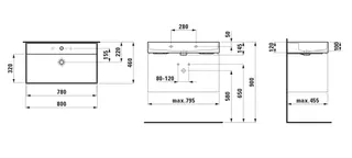 Waschtisch K-LAUFEN 460x800x145 ohne Hahnloch mit Überlauf Standardablauf weiß – Bild 2
