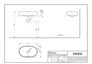 TOTO Aufsatzwaschtisch CE, 600 mm rund, ohne Hahnloch, mit Überlauf – Bild 2