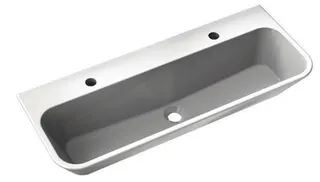 HEWI Doppelwaschtisch/Waschrinne, B:900mm, T:350mm, 2HL, weiß a. – Bild 2