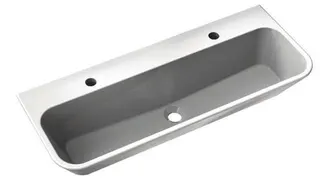 HEWI Doppelwaschtisch/Waschrinne, B:900mm, T:350mm, 2HL, weiß a. – Bild 3