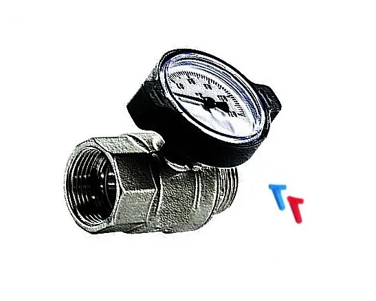 TECEfloor Kugelhahn mit Thermometer IG 1" x AG 1" mit Clips rot/blau