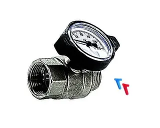 TECEfloor Kugelhahn mit Thermometer IG 1" x AG 1" mit Clips rot/blau