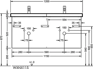 sanibel-Waschtisch-Unterbau 2.0 FLEX WXNX115 1150mm 2 Schubl/2 Auszüge Eiche Rost – Bild 3