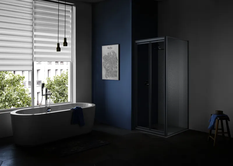 Koralle Trennwand TwiggyTop TDTT 90 860-880x1950 Silber matt Aquaperl trans.