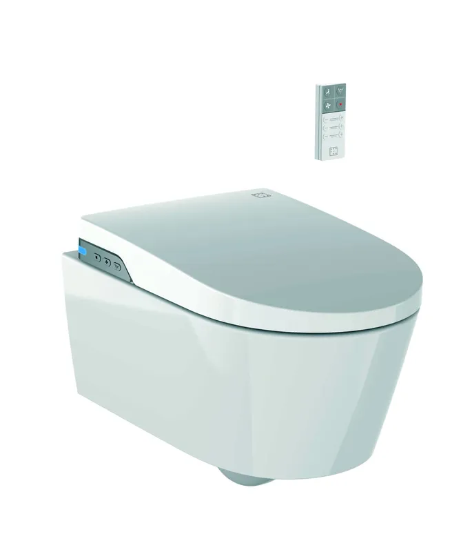 SCALIDO-Dusch-WC spülrandlos Ausladung 585mm mit Sitz verdeckte Befest. weiß