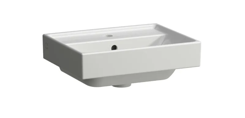 SCALIDO-Handwaschbecken eckig 450x340mm mit SCC 1HL m. Überl. unterbaufähig weiß