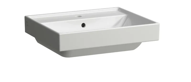 SCALIDO-Waschtisch eckig 550x450mm mit SCC 1 Hahnl. m Überl. unterbaufähig weiß