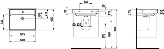 SCALIDO-Waschtisch eckig 600x475mm mit SCC o. Hahnloch/Überlauf unterbauf. weiß – Bild 2
