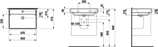 SCALIDO-Waschtisch eckig 650x475mm mit SCC o. Hahnloch/Überlauf unterbauf. weiß – Bild 2