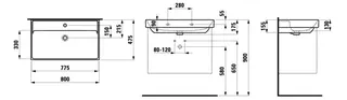 SCALIDO-Waschtisch eckig 800x475mm ohne Hahnloch/Überlaufloch unterbaufähig weiß – Bild 2