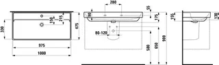 SCALIDO-Waschtisch eckig 1000x475mm 1HL ohne Überlaufloch unterbaufähig weiß – Bild 2