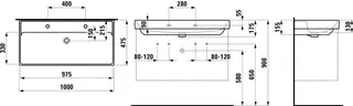SCALIDO-Waschtisch eckig 1000x475mm mit SCC 2 Hahnlöcher m. ÜL unterbauf. weiß – Bild 2